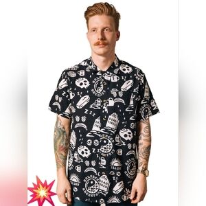 NWT Pyknic short sleeve button up nerd quirky funny novelty dead tired men small